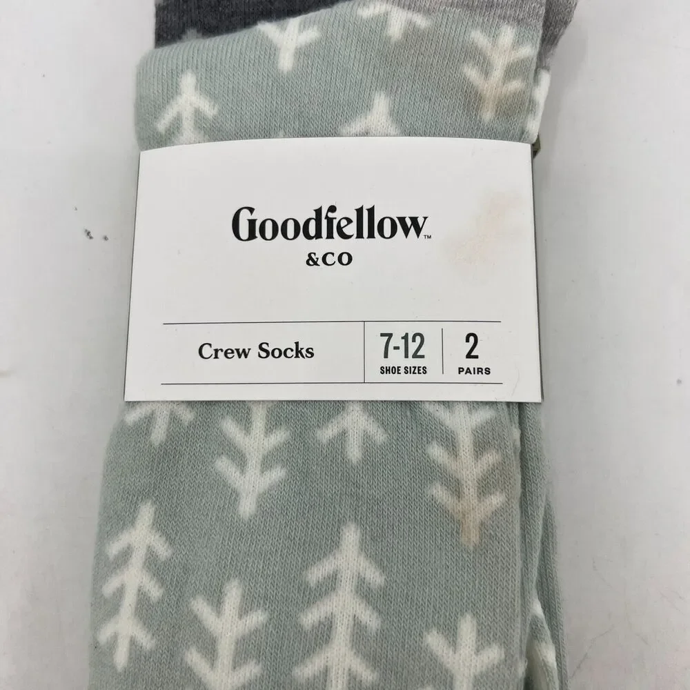 Goodfellow Socks Mens 7-12 Grey Printed Business Casual Stretch Crew 2-Pack